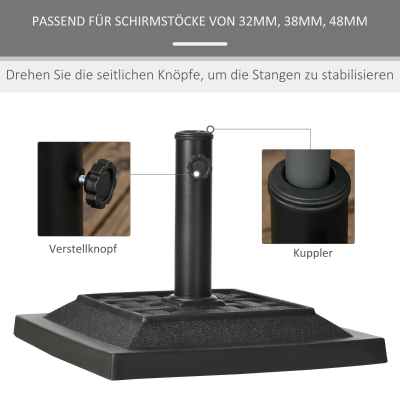 Outsunny Parasolvoet 12 kg, voor stangen Ø32, 38, 48 mm, weerbestendig, harsbehuizing, zwart