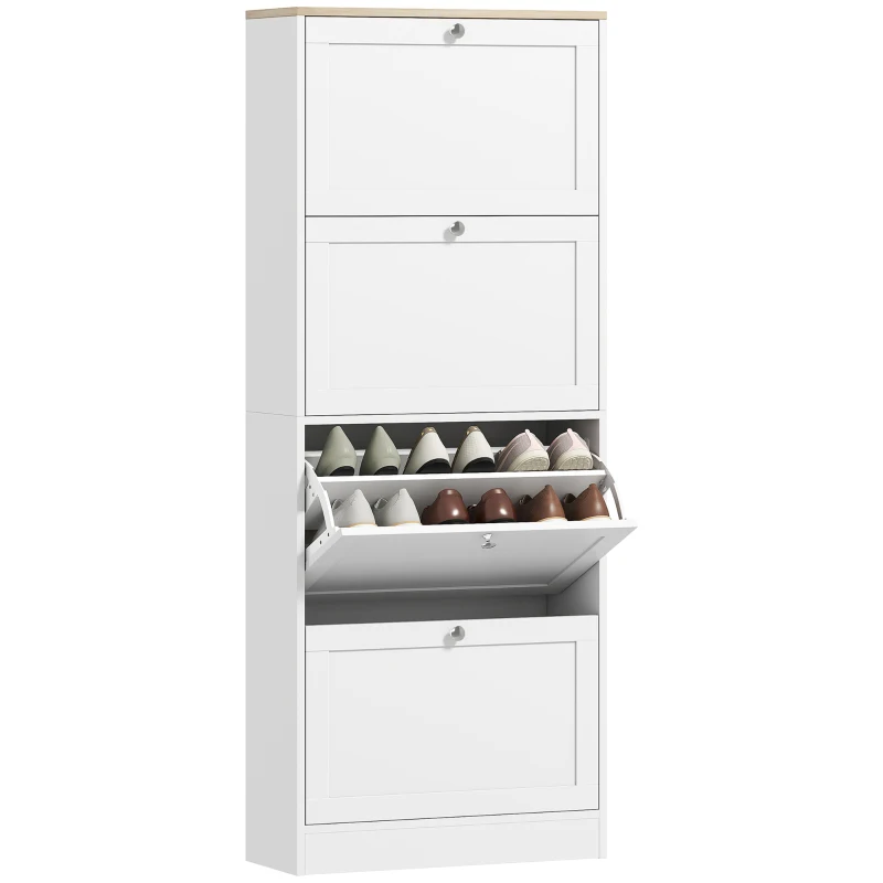HOMCOM Dulap Îngust pentru Pantofi cu 3 Sertare și Rafturi Reglabile pe 2 Niveluri, 60x23,5x115 cm, Alb