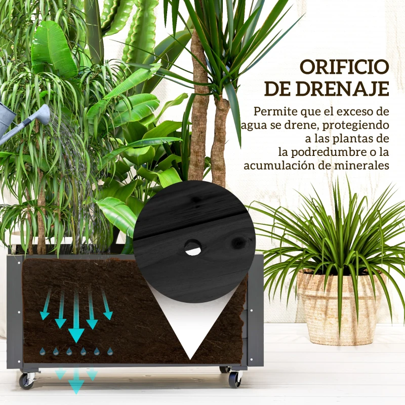 Outsunny Jardinera de Madera de Exterior con Orificios de Drenaje y Tela no Tejida para Flores Plantas 89x48x47 cm Negro