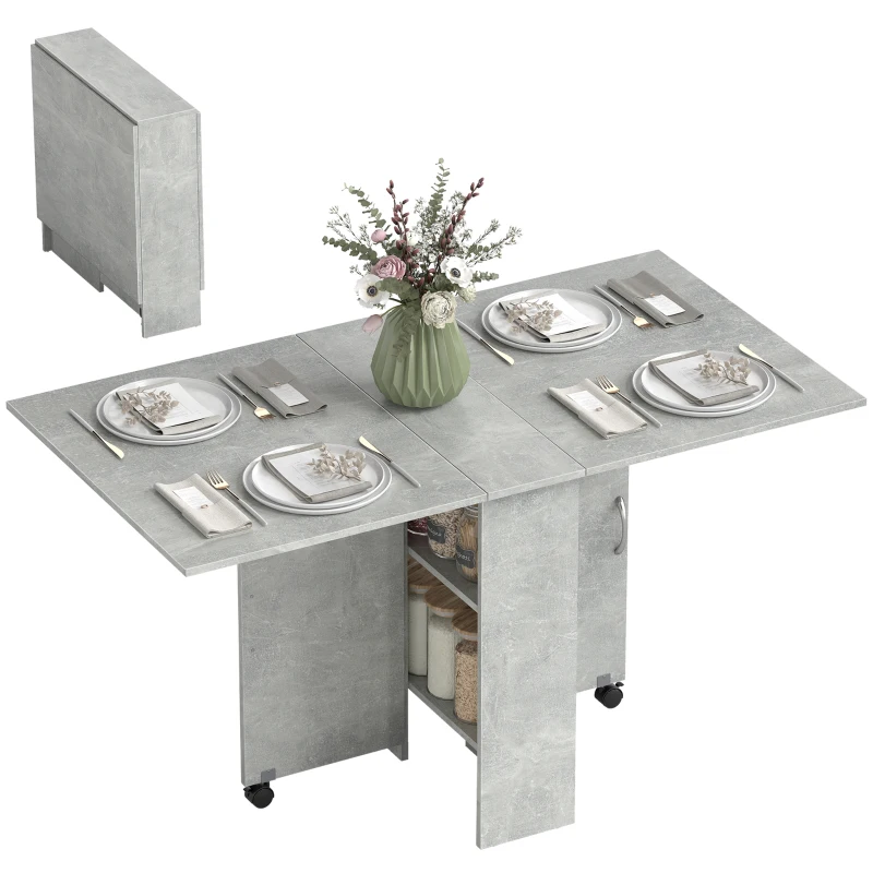 HOMCOM Table pliante de cuisine salle à manger amovible sur roulettes 75L x 140l x 74H cm 2 étagères intégrées en bois