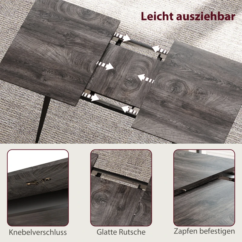 HOMCOM Uitschuifbare Eettafel, Uitbreidbare Tafel voor 6-8 Personen, Keukentafel met Solide Stalen Poten(m-5)