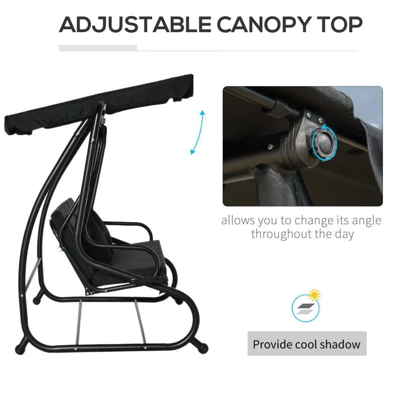 Outsunny Three-Person garden Swing Chair, with Adjustable Canopy - Black