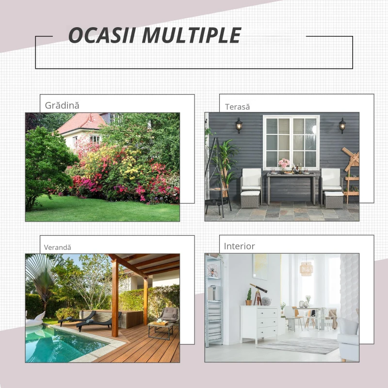 Outsunny Set Mobilier pentru Grădină din Poly Ratan și Fier 3buc Set Masă și Scaune pentru Grădină Maro și Bej