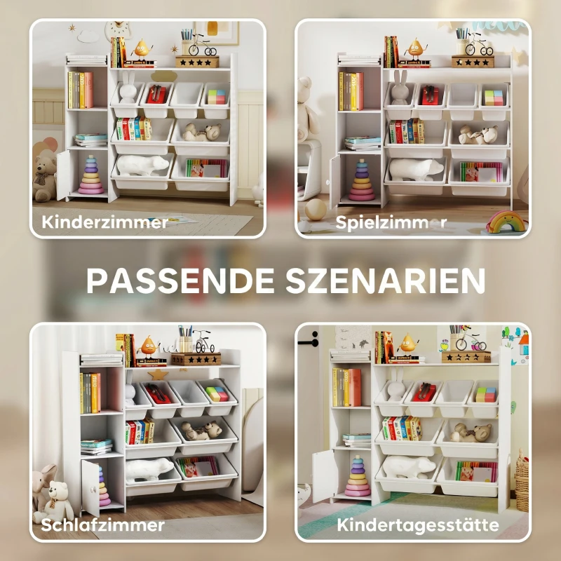 AIYAPLAY Meuble rangement enfant 3 à 8 ans, rangement jouets enfant avec 8 bacs amovibles, étagères de rangement, placard, blanc