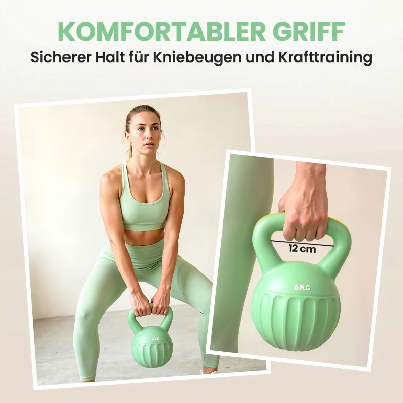 SPORTNOW Kettlebell Kugelhantel 6 kg Gewicht-Hantel mit Sand befüllt für Anfänger Zuhause Krafttraining 17 x 17 x 23 cm Grün