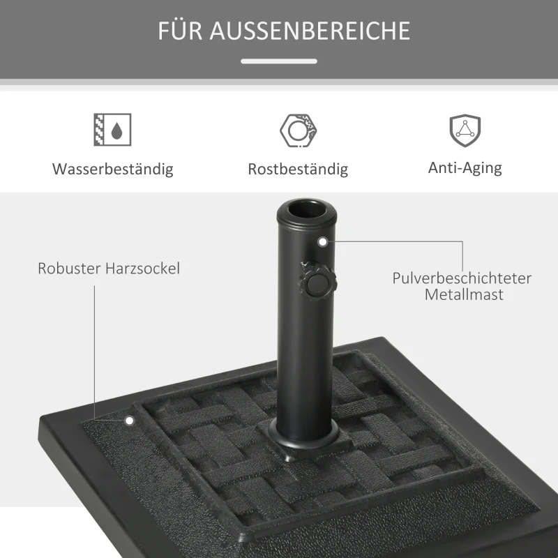 Outsunny Parasolvoet 12 kg, voor stangen Ø32, 38, 48 mm, weerbestendig, harsbehuizing, zwart