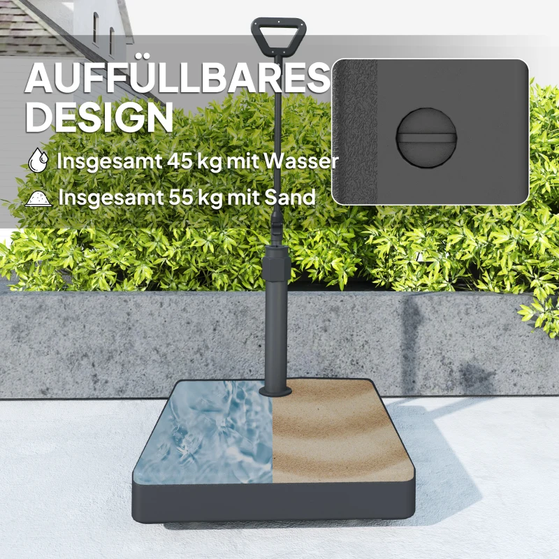 Outsunny Gartenschirmständer, Sonnenschirmbasis mit verstellbaren Rädern, mit Wasser und Sand befüllbar, Kunststoff, Schwarz