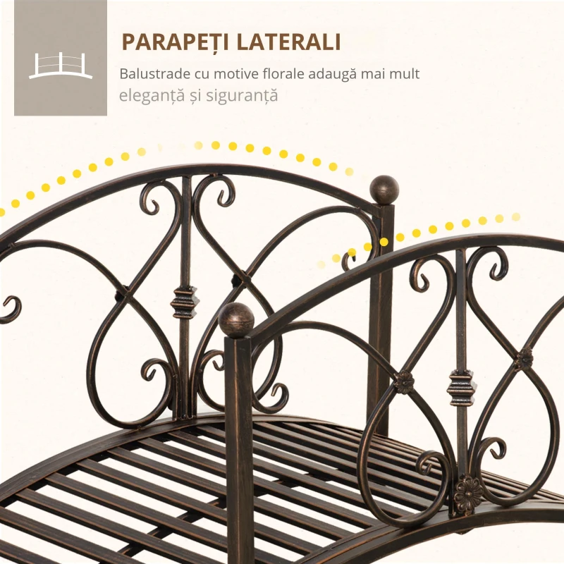 Podet de Gradina Outsunny Vintage din Metal, Pod Decorativ cu Elemente Florale, 99x68x53cm, Bronz