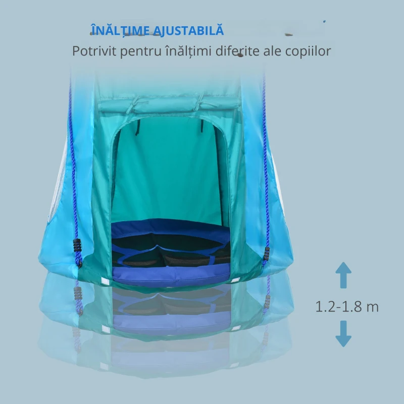 Outsunny Leagan pentru gradina cu prelata pentru copii cu varste cuprinse intre 3 – 8 ani, leagan cuib Ø100cm cu franghii reglabile, albastru