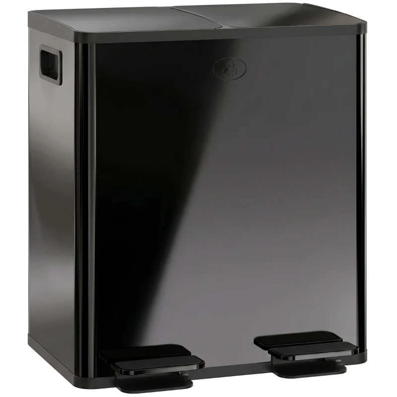 HOMCOM 40L Dual Compartment Stainless Steel Bin, with Deodoriser Holders - Black
