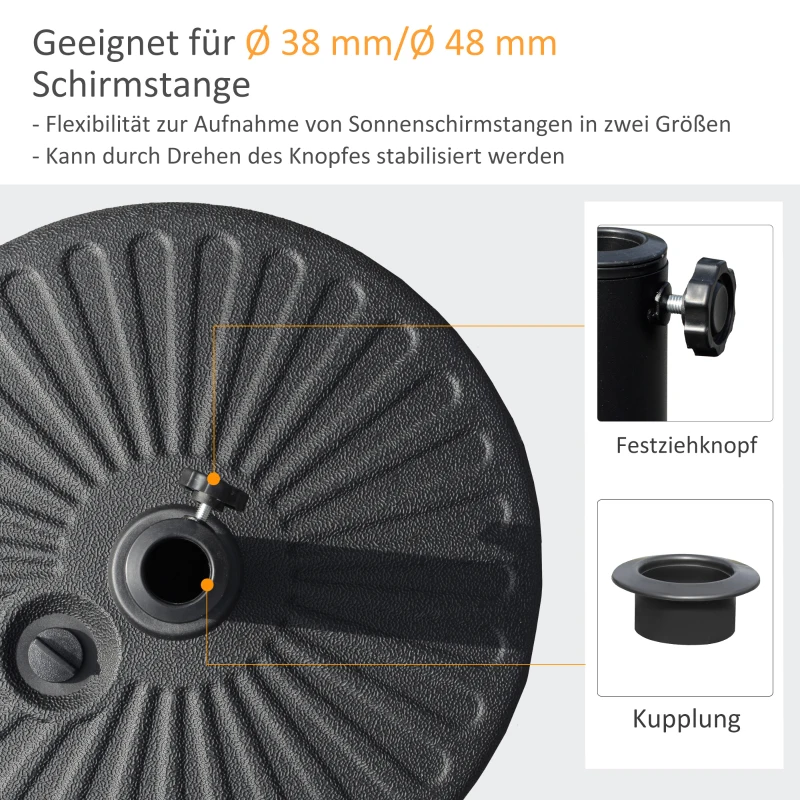 Outsunny parasolvoet voor tuinparasols, vulbaar, tot 25 kg, zwart, 51 x 28 cm