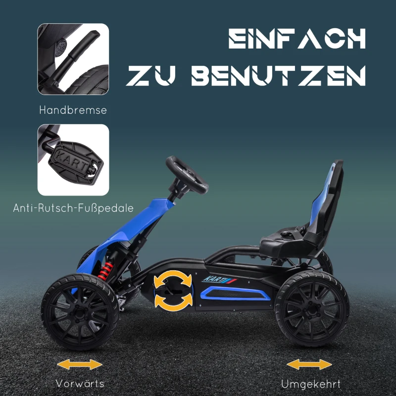 HOMCOM Go Kart Pedal Go Kart met achteruit- en vooruitversnelling, voor kinderen van 3 tot 8 jaar, Blauw + Zwart(m-5)
