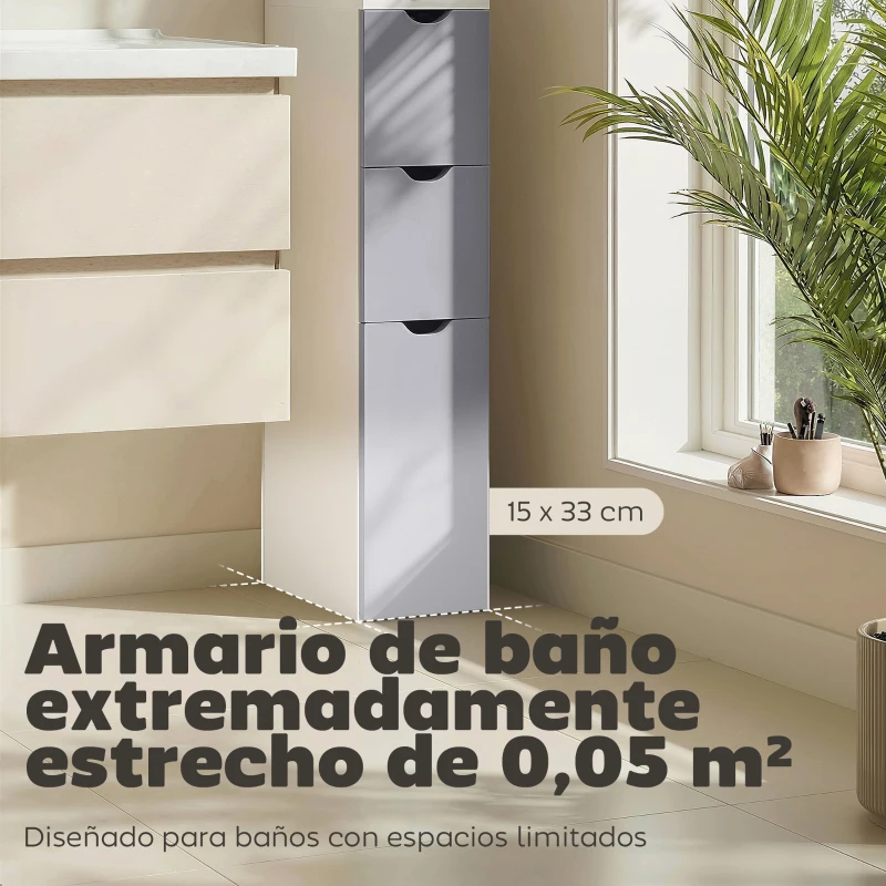 HOMCOM Columna de Baño Moderno Mueble Auxiliar de Baño con 2 Estantes 2 Cajones y 1 Puerta Antivuelco 15x33x136,8 cm Blanco