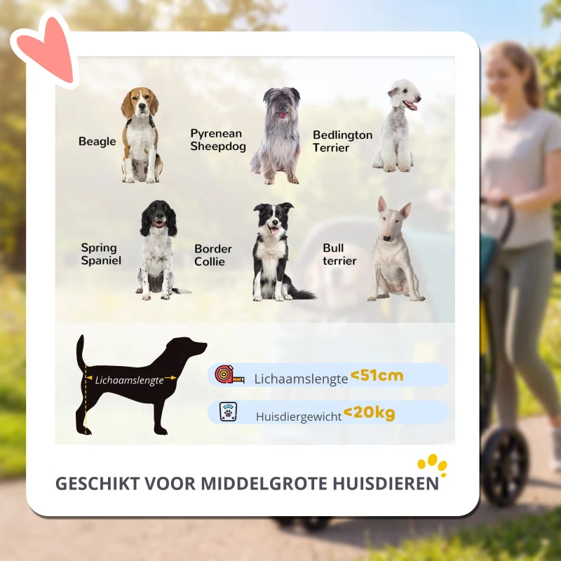 PawHut Hondenwagen opvouwbaar hondenbuggy tot 20kg met kussen, mesh-ramen, achterzak, 92 x 63 x 95 cm Donkergroen