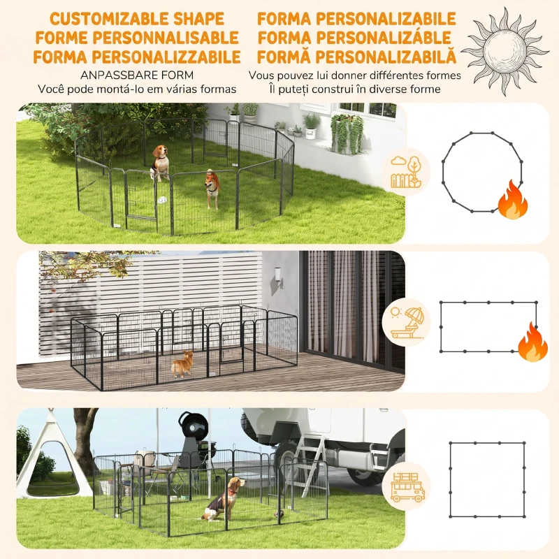 PawHut Țarc pentru câini, 12 panouri modulabile 80x1.5x80 cm, pliabil cu ușă din oțel, 12 țăruși, gri