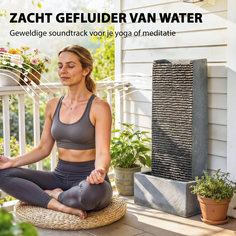 Outsunny 2-traps tuinfontein met LED-verlichting, pomp, granietlook 37,5 x 22 x 80 cm
