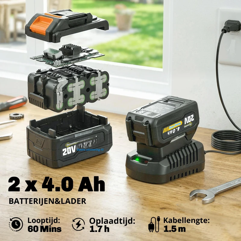 Outsunny Accu grastrimmer 21V met 2x4,0Ah accu's en oplader 25 cm maaibreedte verstelbare telescoopsteel