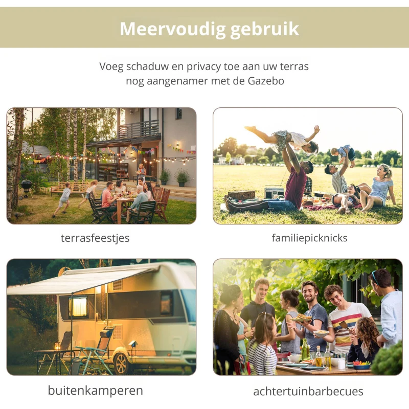 Outsunny Paviljoen tuinpaviljoen zonwering met opklapbaar afdak UV-bescherming 3 x 2,5 m
