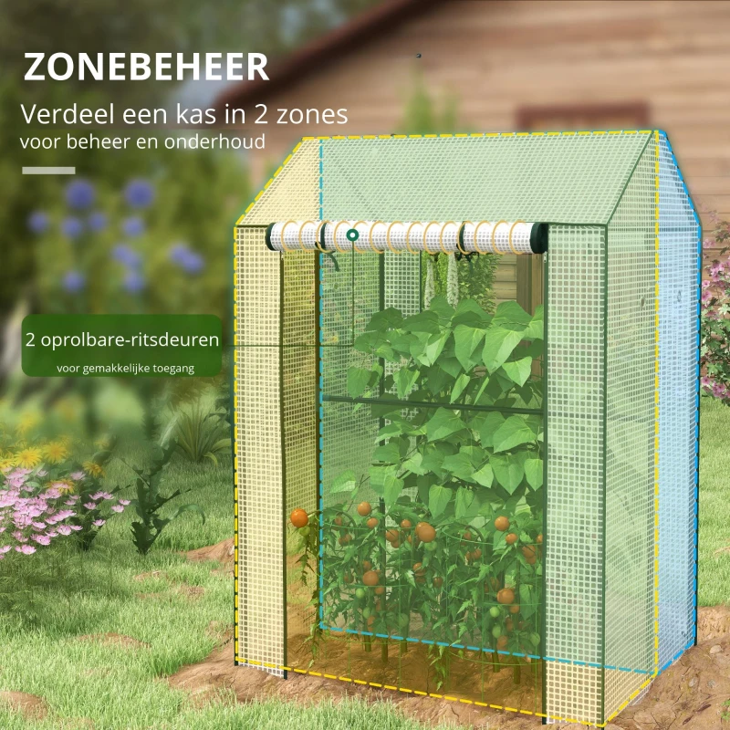 Outsunny Kas Kweekhuis Kweekbed, weerbestendig, oprolbare deur, 100 cm x 80 cm x 150 cm, Wit + Groen