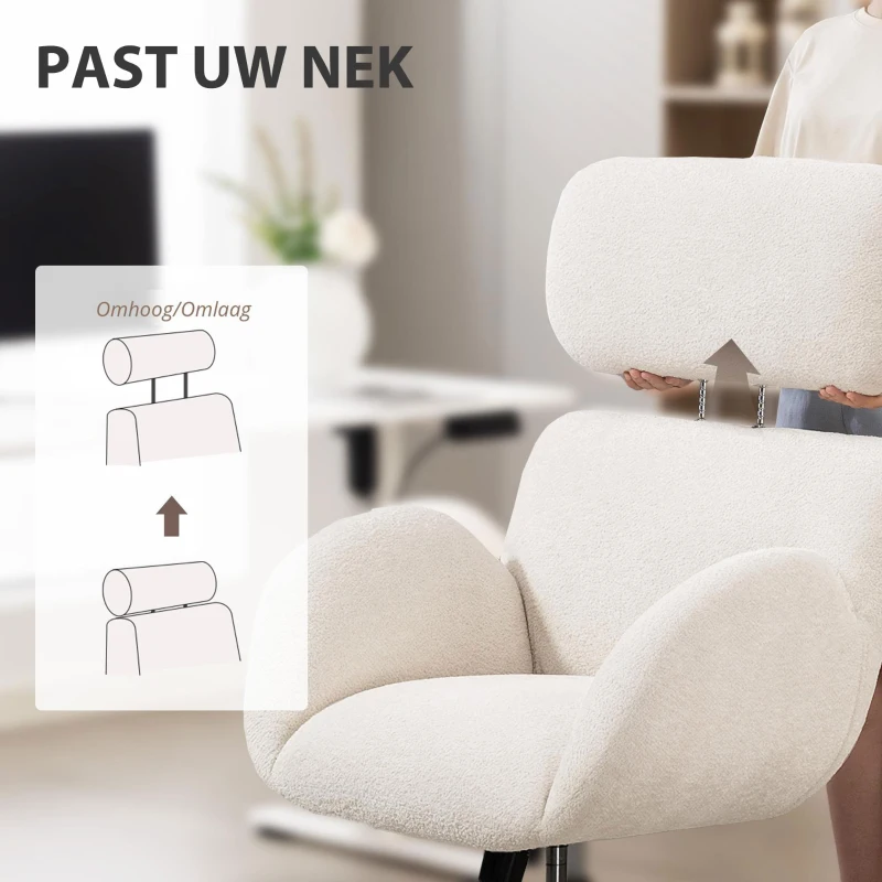 HOMCOM Bureaustoel wit luxe comfortabele grote hoogte verstelbare Velvetstof stalen basis Crèmewit