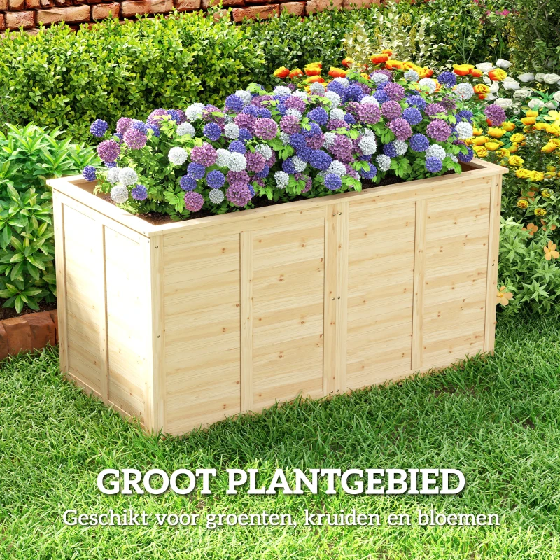 Outsunny Houten hoogbed 152 x 77 x 77 cm verhoogd diep kruidenbed met open bodem en verstevigingsstangen