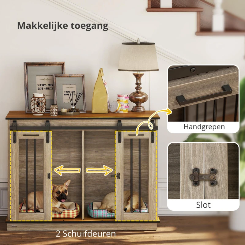 PawHut hondenkooi met 2 deuren, hondenbox, rustiek design, vergrendelbaar, bruin(m-4)