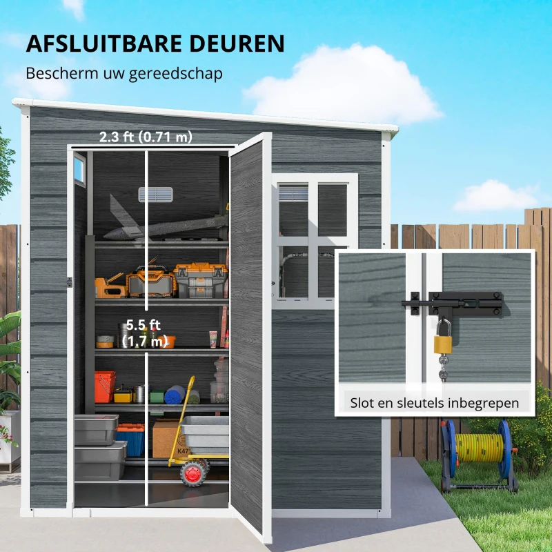 Outsunny Tuinhuis 2,89 m² Tuinschuur met Houtlook 3 Ramen Ventilatie Bodem Slot Handschoenen 182 x 182 x 196 cm