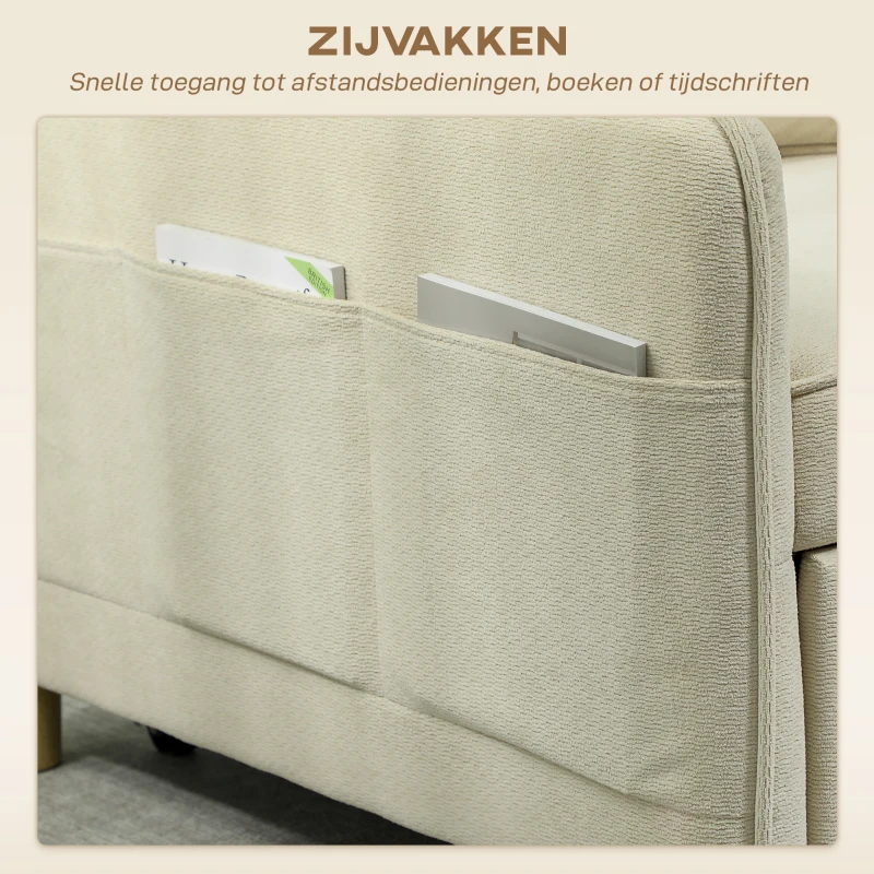 HOMCOM Slaapfauteuil 3-in-1 omvormbare fauteuil met bedfunctie, brede zit voor woonkamer, beige