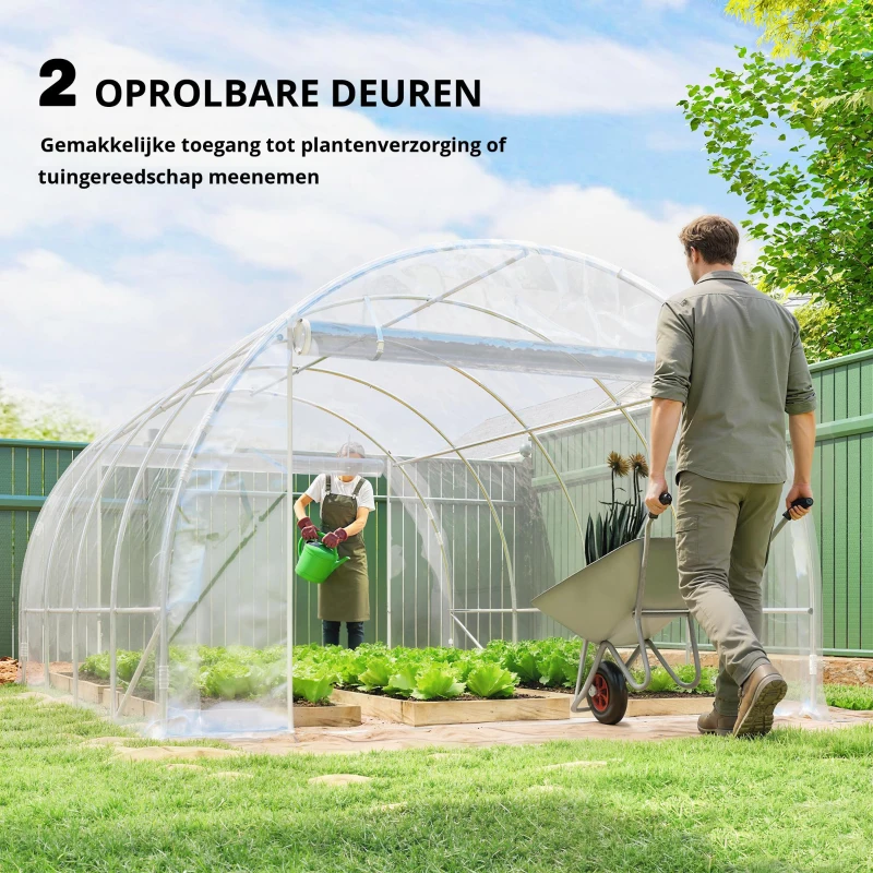 Outsunny Polytunnel-kas, begaanbare kas met verzinkt stalen frame en UV-bestendige PE-bekleding, transparant