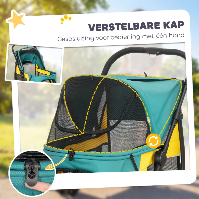 PawHut Hondenwagen opvouwbaar hondenbuggy tot 20kg met kussen, mesh-ramen, achterzak, 92 x 63 x 95 cm Donkergroen