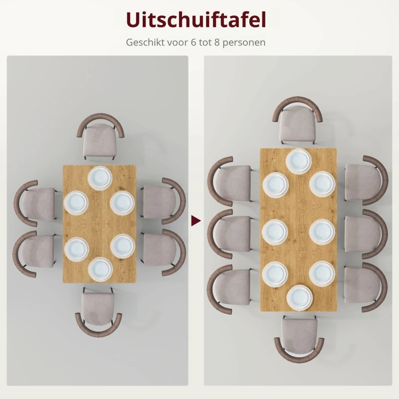 HOMCOM Uitschuifbare Eettafel, Vergrootbaar Tafel voor 6-8 Personen, Keukentafel met Solide Stalen Poten(m-5)