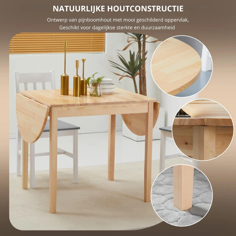 HOMCOM Opklapbare Houten Eettafel Keukentafel voor 6 Personen met Drop-Leaf-Design 140 x 70 x 75 cm Natuurhout