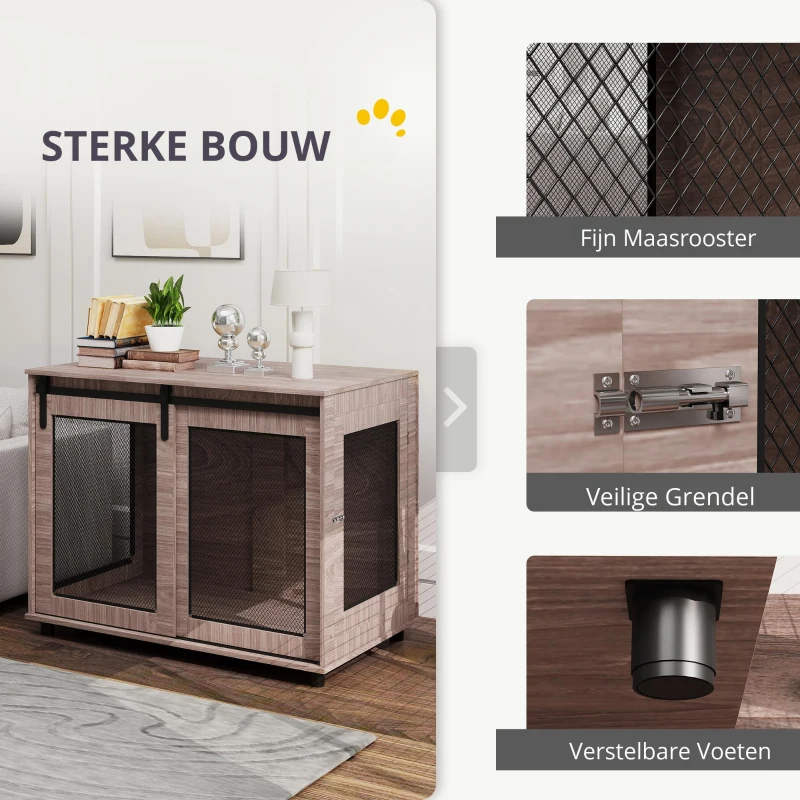 PawHut Hondenbox, Vervoersbox voor Honden, Terugtrekbox voor Huisdieren, Afsluitbare Deuren, 98 x 60 x 78 cm, Lichtbruin(m-6)