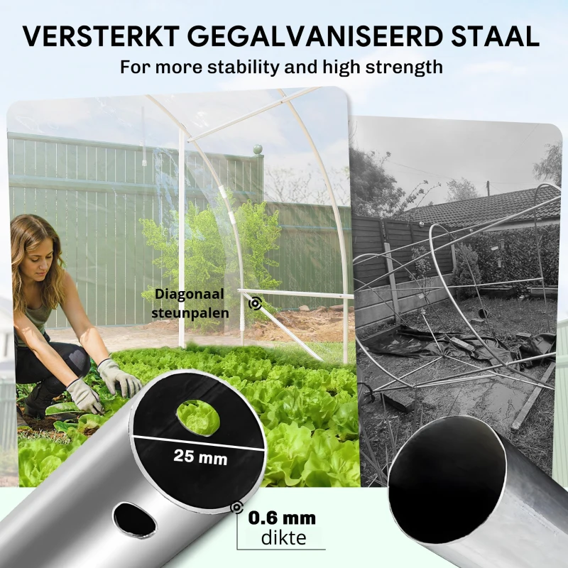 Outsunny Polytunnel-kas, begaanbare kas met verzinkt stalen frame en UV-bestendige PE-bekleding, transparant