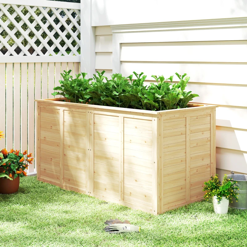 Outsunny Houten hoogbed 152 x 77 x 77 cm verhoogd diep kruidenbed met open bodem en verstevigingsstangen