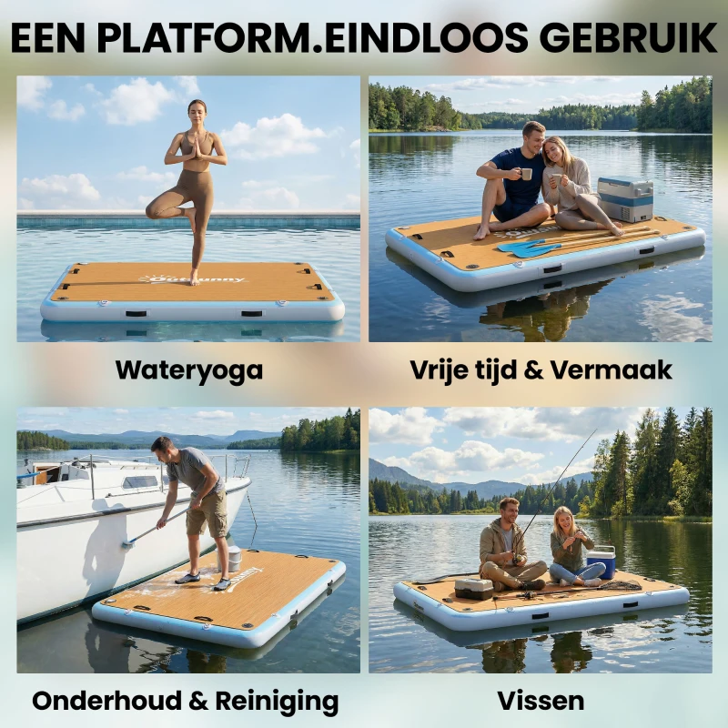 Outsunny Opblaasbaar Dock Zwemplatform 2,4x1,8m Drijvend Platform 4-6 Personen met Antislip Oppervlak Ladder