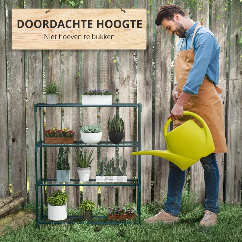 Outsunny Plantenrek Bloementrap Plantentrap, 4 Planken, 89 cm x 28 cm x 107 cm, Donkergroen