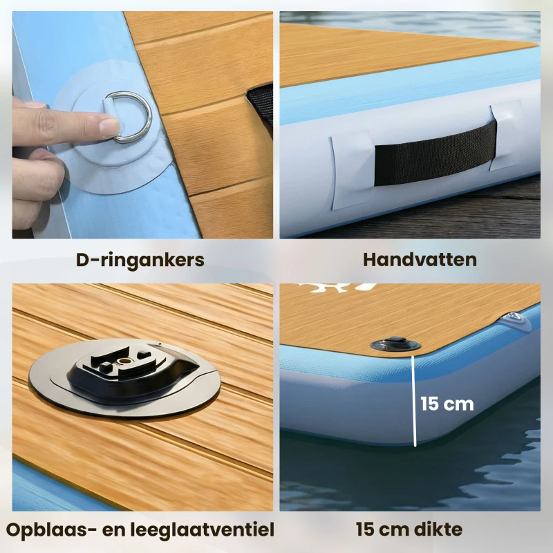 Outsunny Opblaasbaar Dock Zwemplatform 2,4x1,8m Drijvend Platform 4-6 Personen met Antislip Oppervlak Ladder