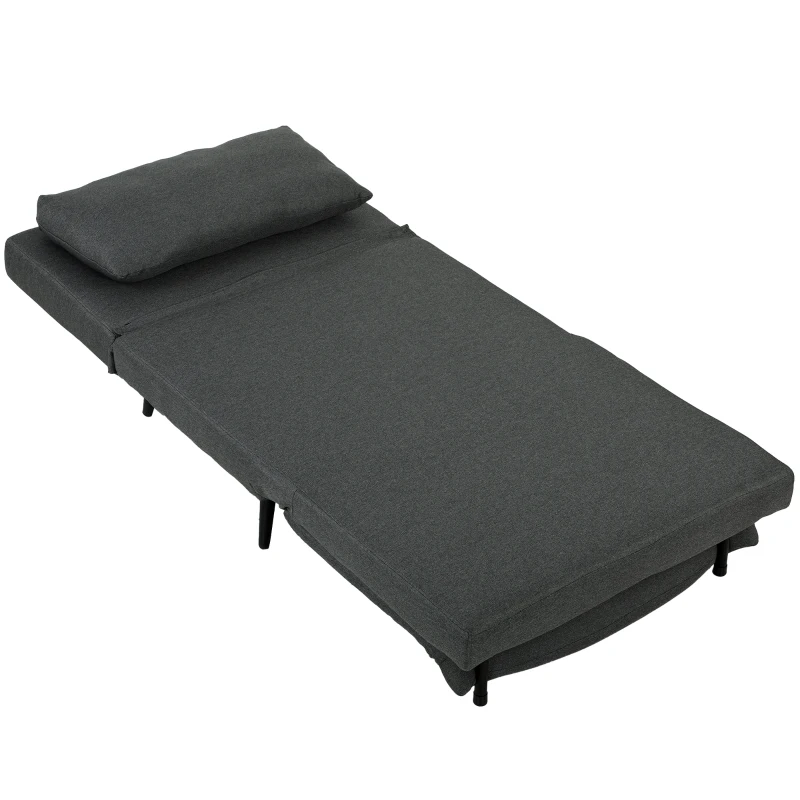 HOMCOM Fauteuil-lit 3-en-1 pliable, fauteuil-lit aspect lin avec dossier réglable, ressorts en S, pieds en métal, gris foncé