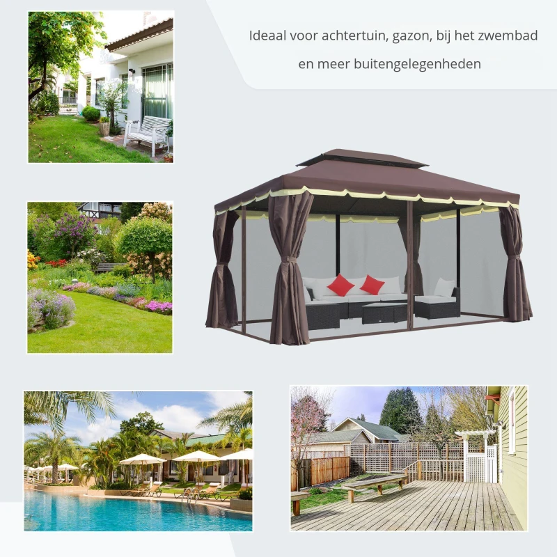 Outsunny Paviljoens Tuinpaviljoen 4x3m, Koffie + zwart