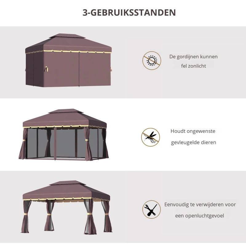 Outsunny Paviljoens Tuinpaviljoen 4x3m, Koffie + zwart