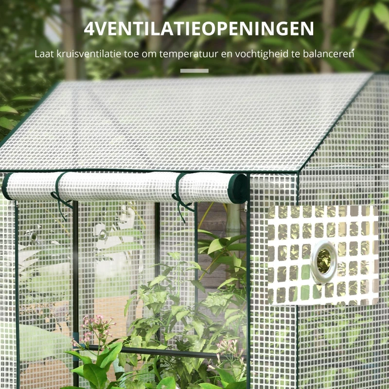 Outsunny Kas Kweekhuis Kweekbed, weerbestendig, oprolbare deur, 100 cm x 80 cm x 150 cm, Wit + Groen