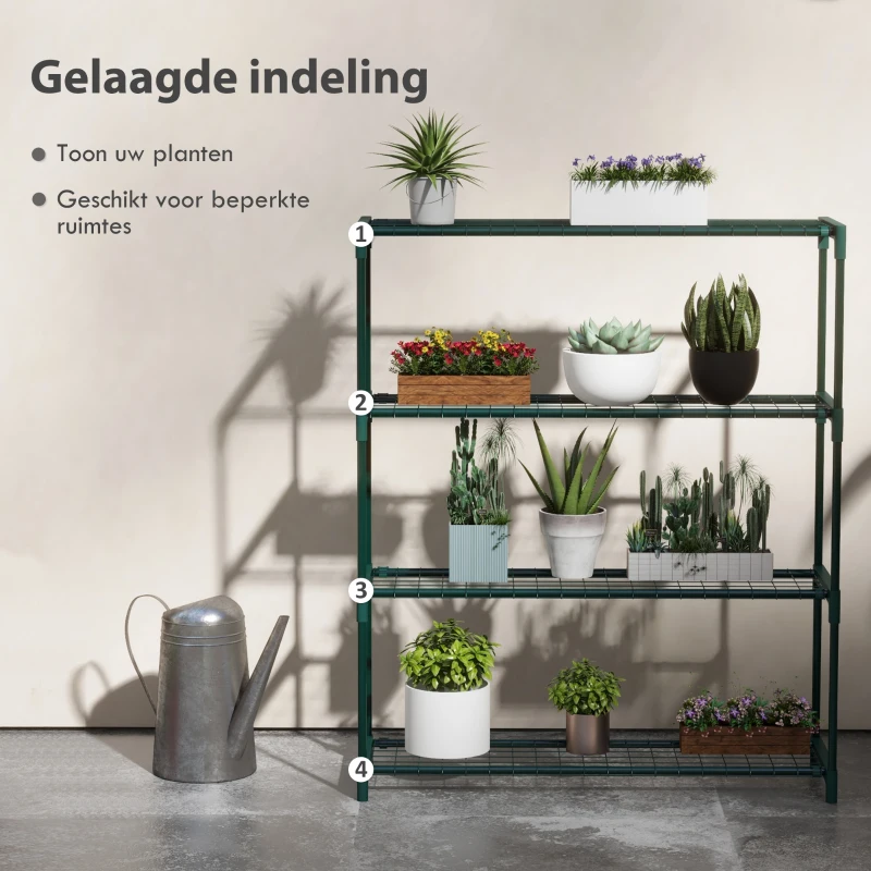 Outsunny Plantenrek Bloementrap Plantentrap, 4 Planken, 89 cm x 28 cm x 107 cm, Donkergroen