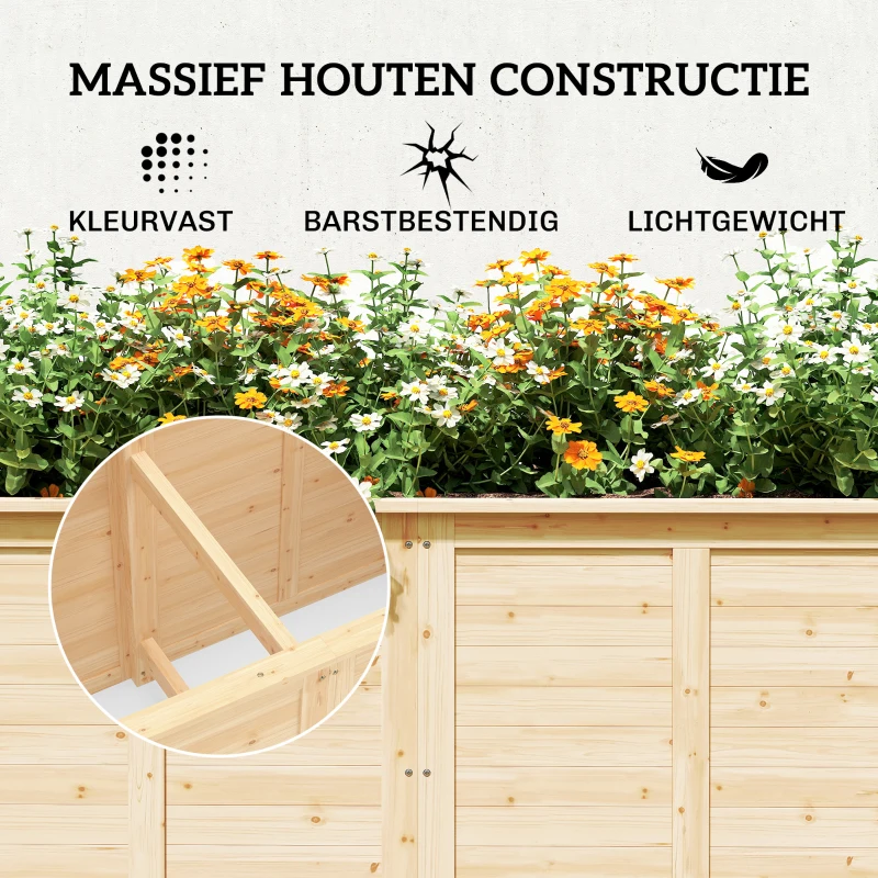 Outsunny Houten hoogbed 152 x 77 x 77 cm verhoogd diep kruidenbed met open bodem en verstevigingsstangen