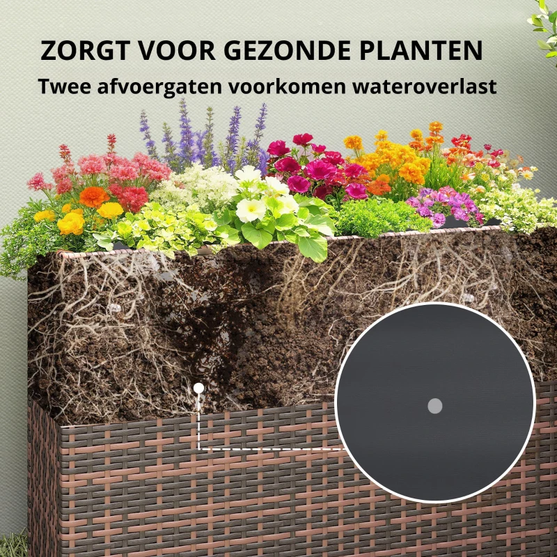 Outsunny Verhoogd plantenbed met verstelbare poten, rattan plantenbak met uitneembare inzet voor terras en balkon, bruin