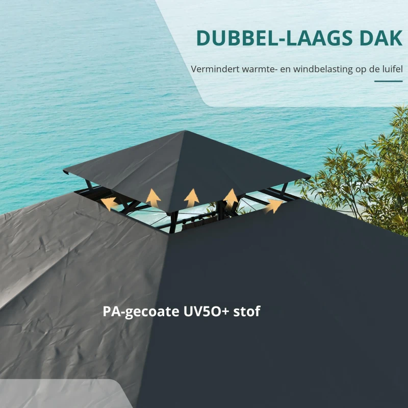 Outsunny Paviljoen Feesttent Tuinpaviljoen, 2,95 x 2,95 x 2, 85 m, Donkergrijs