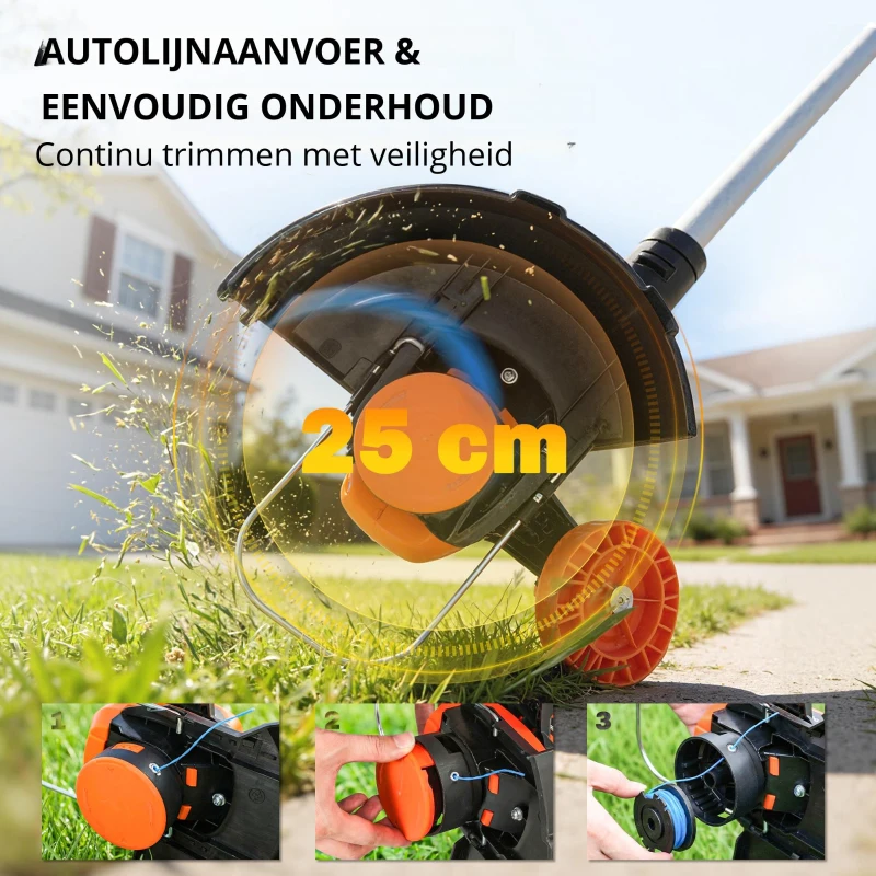 Outsunny Accu grastrimmer 21V met 2x4,0Ah accu's en oplader 25 cm maaibreedte verstelbare telescoopsteel
