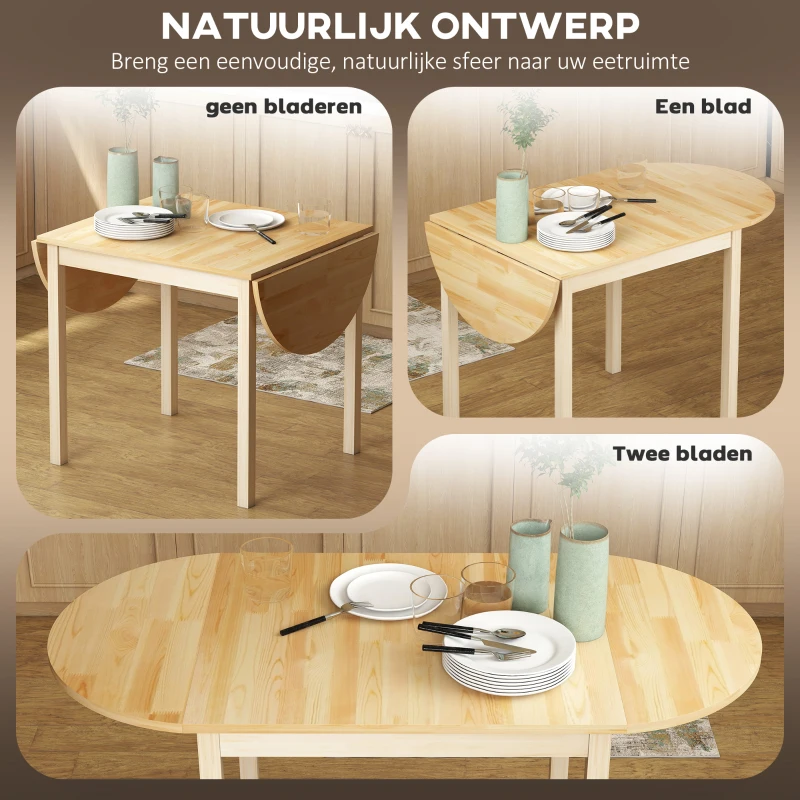 HOMCOM Opklapbare Houten Eettafel Keukentafel voor 6 Personen met Drop-Leaf-Design 140 x 70 x 75 cm Natuurhout