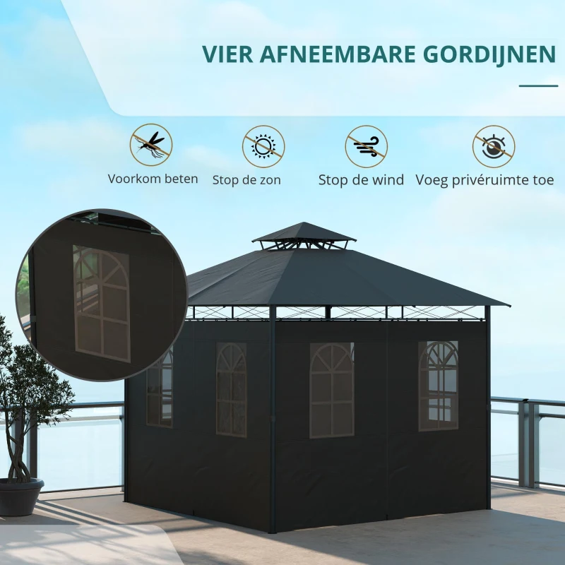 Outsunny Paviljoen Feesttent Tuinpaviljoen, 2,95 x 2,95 x 2, 85 m, Donkergrijs