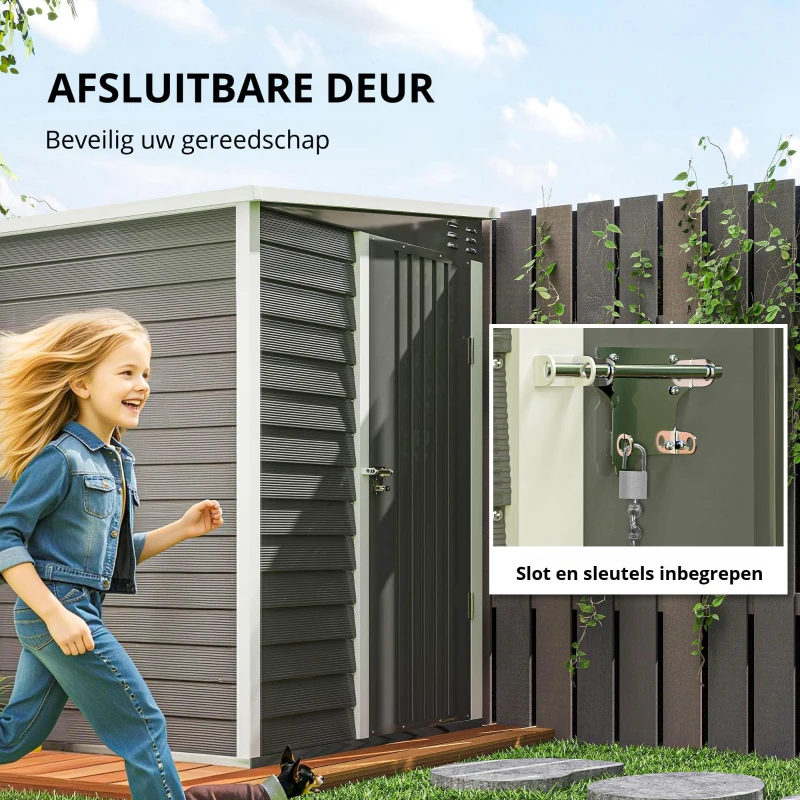 Outsunny Metalen Tuinschuur, Verzinkt Staal, Afsluitbare Deur, Eenvoudige Montage, 142 x 184 x 165/181 cm, Grijs(m-4)
